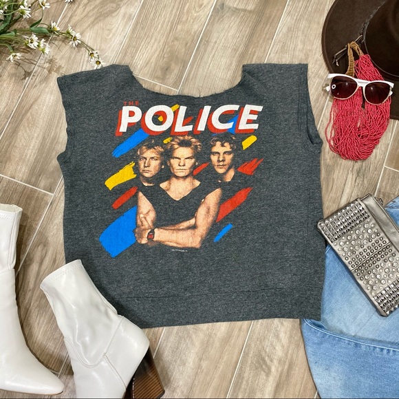 Vintage Sweaters - Vintage 80s the police gray sleeveless sweatshirt